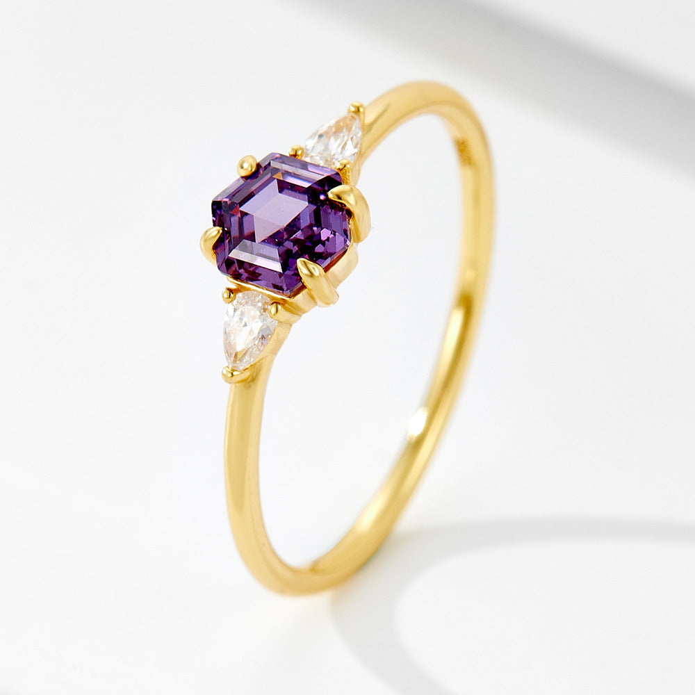 Hexagon Purple CZ Ring