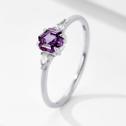 Hexagon Purple CZ Ring