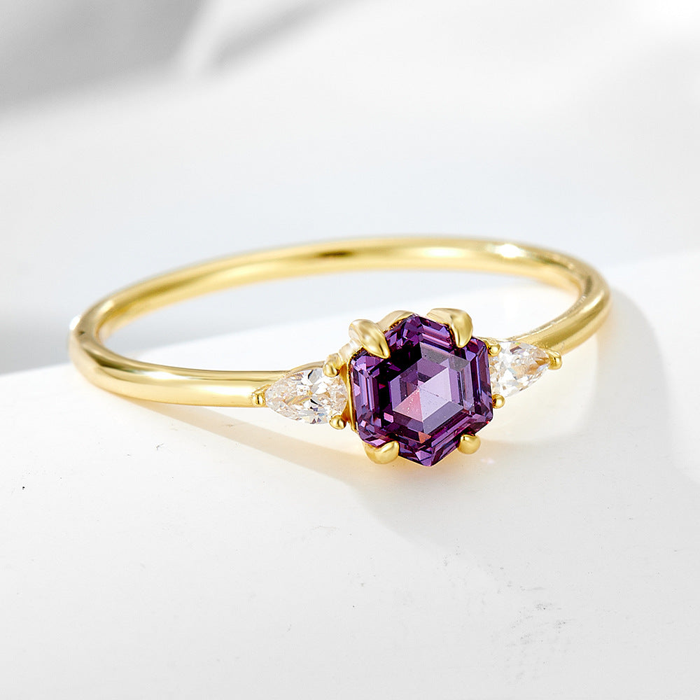 Hexagon Purple CZ Ring