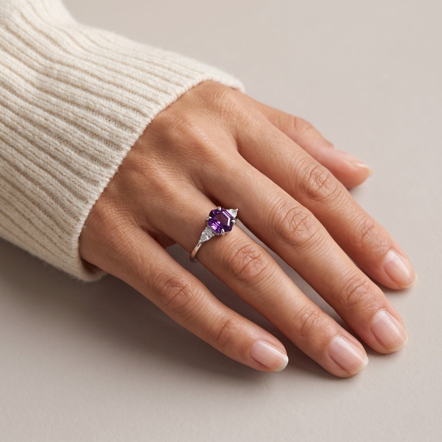 Hexagon Purple CZ Ring