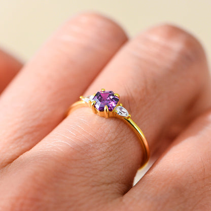 Hexagon Purple CZ Ring