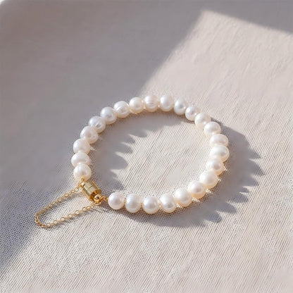 Minimal Clasp Freshwater Pearl &amp; Green Bead Bracelet