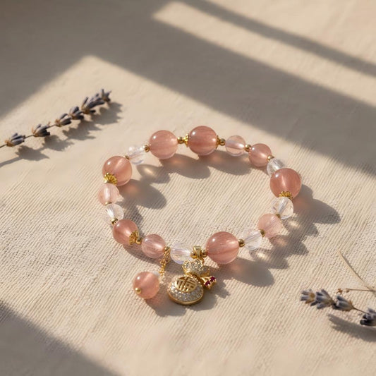 Strawberry Quartz &amp; Crystal Fortune Pouch Bracelet