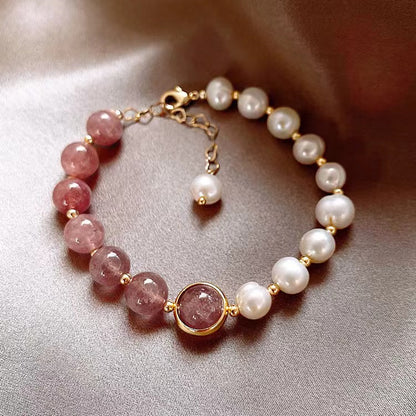 Half Pearl Half Rose Quartz Bracelet