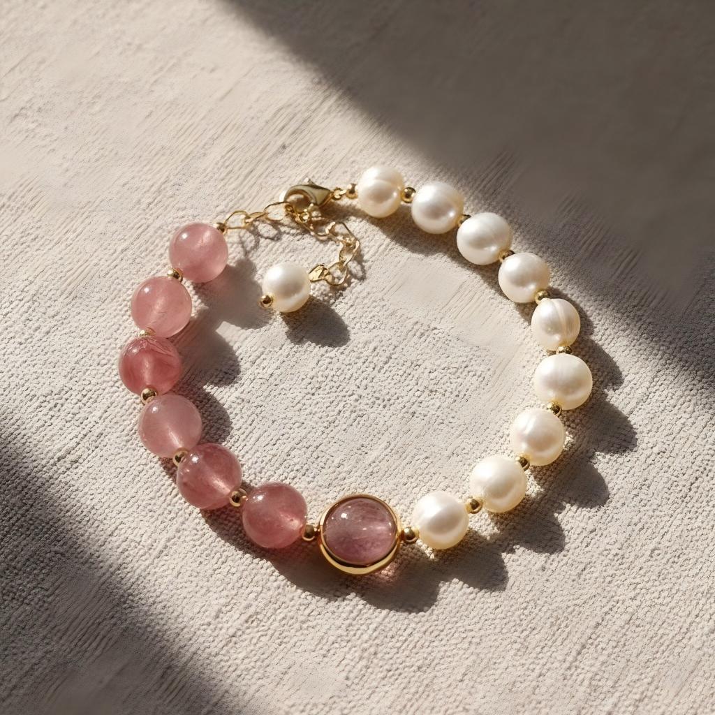 Half Pearl Half Rose Quartz Bracelet