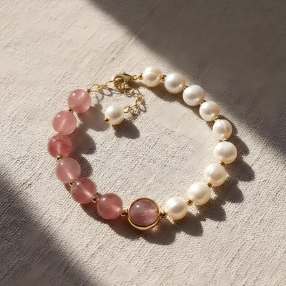 Half Pearl Half Rose Quartz Bracelet