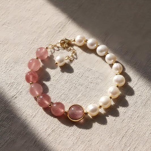Half Pearl Half Rose Quartz Bracelet