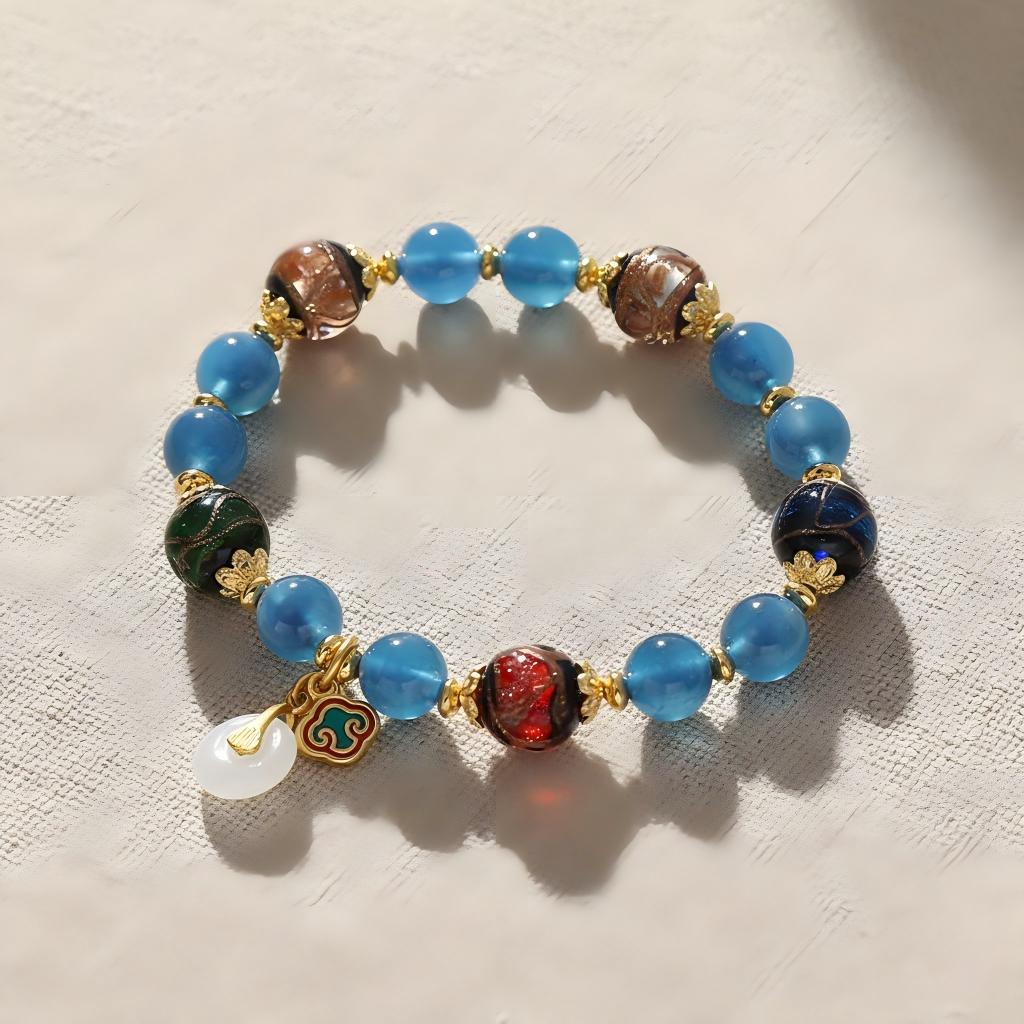 Cloud Charm Glass Beads &amp; Agate Bracelet