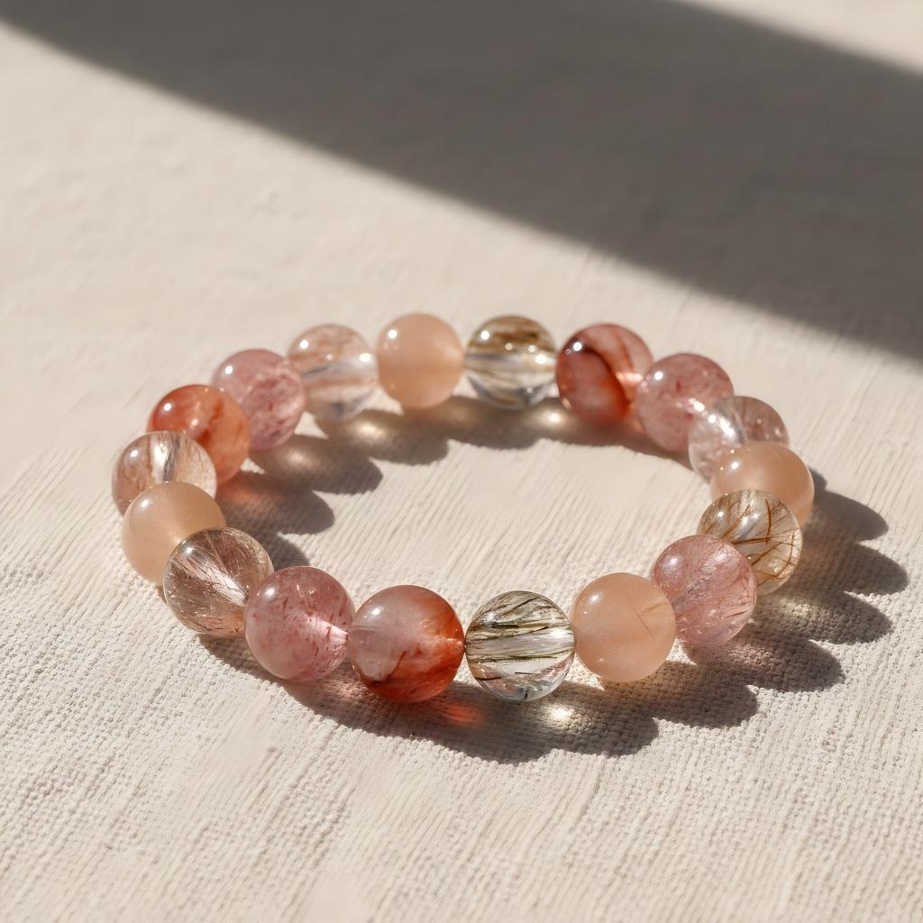 Pure Bead Strawberry Rutilated Quartz Bracelet