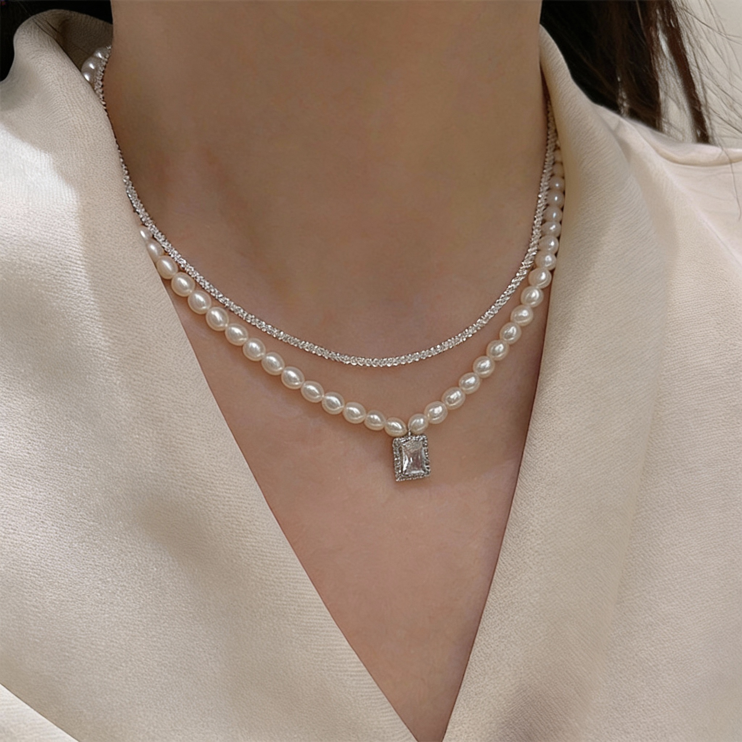 Layered Glow Pearl &amp; Crystal Pendant Necklace