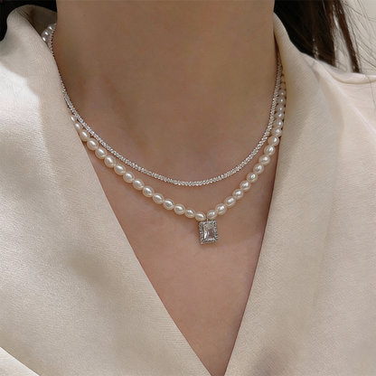 Layered Glow Pearl &amp; Crystal Pendant Necklace